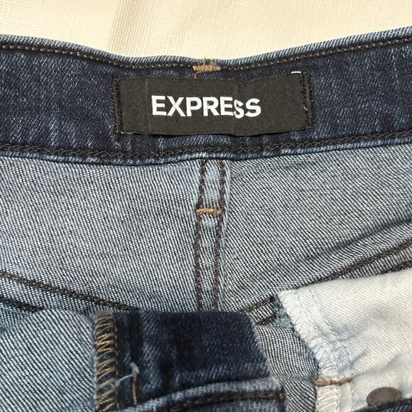 Womens Express Dark Jean Midi Shorts High Rise Button Fly Size 4 - Picture 6 of 9